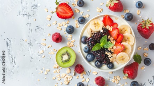 Healthy Fruit Bowl with Oats - Fresh Breakfast Concept