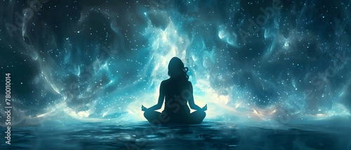 Harmony in the Cosmos: A Meditation Journey. Concept Meditation Practice, Inner Peace, Cosmic Energy, Spiritual Connection, Mindfulness Exercises