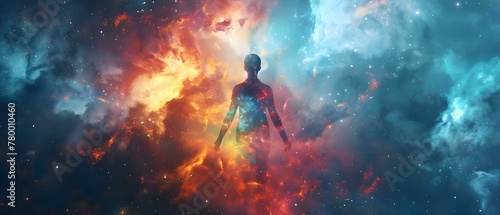 Cosmic Serenity: Human Amidst Stardust and Spirit. Concept Spirituality, Cosmic Connection, Stardust, Inner Peace, Human Existence © Ян Заболотний