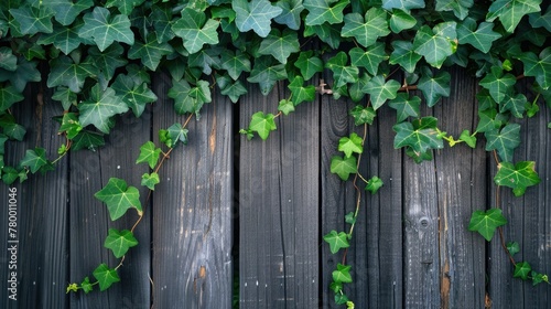 Green ivy leaves sprawling over a wooden fence, soft tones, fine details, high resolution, high detail, 32K Ultra HD, copyspace