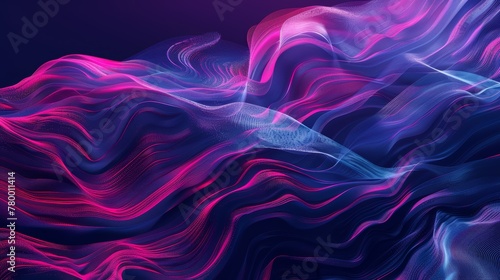 Abstract digital waves in blue and pink on dark background.