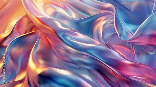 Abstract satin fabric flow in blue and orange tones. Silky smooth background texture