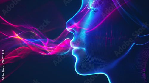 Futuristic Digital Human Face Concept. A profile of a digital human face with colorful data streams, representing artificial intelligence and virtual reality.