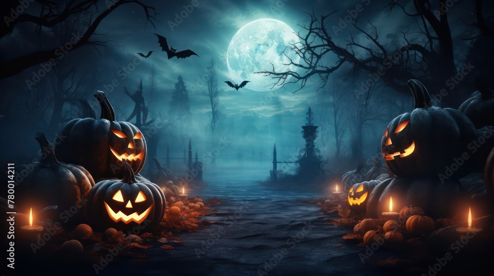 Pumpkins and bats on a dark background. Halloween holiday concept. Pumpkins and bats on a dark background. Halloween holiday concept.
