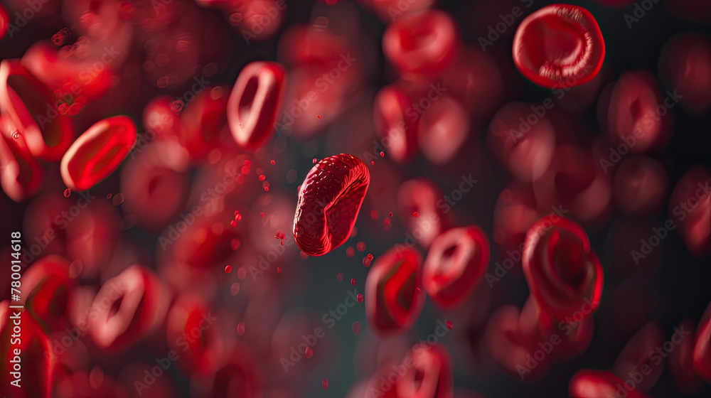 Fototapeta premium Red blood cells in vein with depth of field, A blood vessel with blood cells flowing in one direction