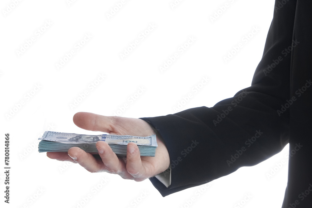 Business man holding money on white background Business man holding money on white background