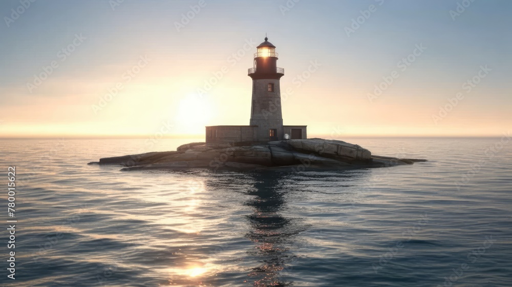 Sunset at the Lighthouse in the middle of the sea.