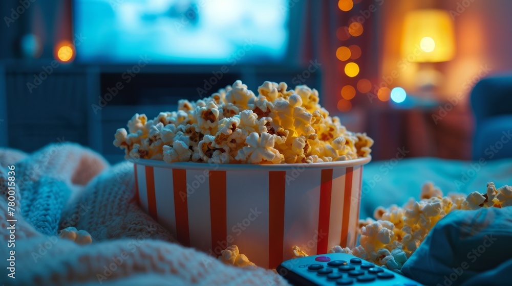 Cozy movie night with popcorn Cozy movie night with popcorn