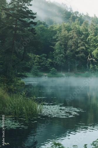 A tranquil lakeside scene with mist rising from the water  symbolizing the clarity and protection offered by term life insurance policies