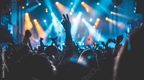 a concert crowd with hands raised