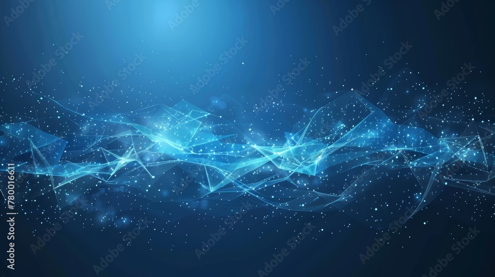Abstract network connections with blue lights on dark background. Digital technology and data visualization concept for design and print