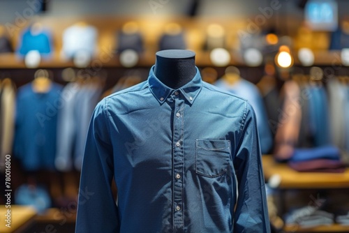 Trendy cotton Men shirt display on mannequin in clothes shop. Summer collection fashion