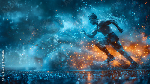 dynamic sport action shot of running in splashes man, conveying energy and determination photo