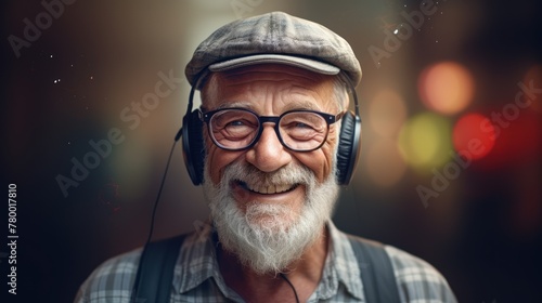 Handsome elder with glasses and cap, casual vintage portrait. Concept: Positive attitude at any age.