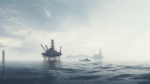 Distant photograph of far away oilrig seen from afar in the open ocean  photo
