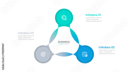 Business infographic design with 3 circles representing steps or options. Vector illustration. Can be used for workflow diagrams, info charts, annual reports.