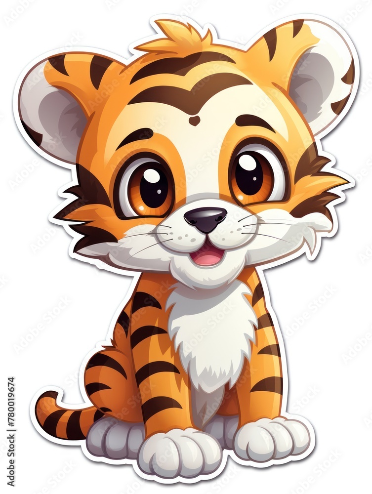 Graphic depiction of a smiling tiger cub, perfect for invoking happiness and charm. Graphic depiction of a smiling tiger cub, perfect for invoking happiness and charm.