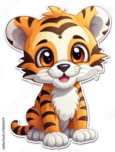 Graphic depiction of a smiling tiger cub  perfect for invoking happiness and charm.