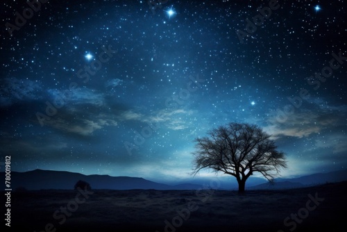 Majestic Night Sky with Lone Tree and Shimmering Stars