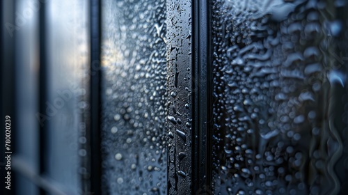 4K ultra HD shot capturing the sophisticated textures of a black glass front door in stunning detail
