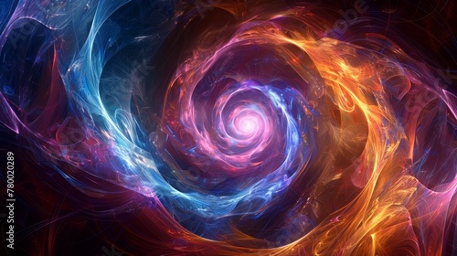 A dazzling display of multicolored spiral energy, flowing through cosmic waves on a futuristic digital canvas