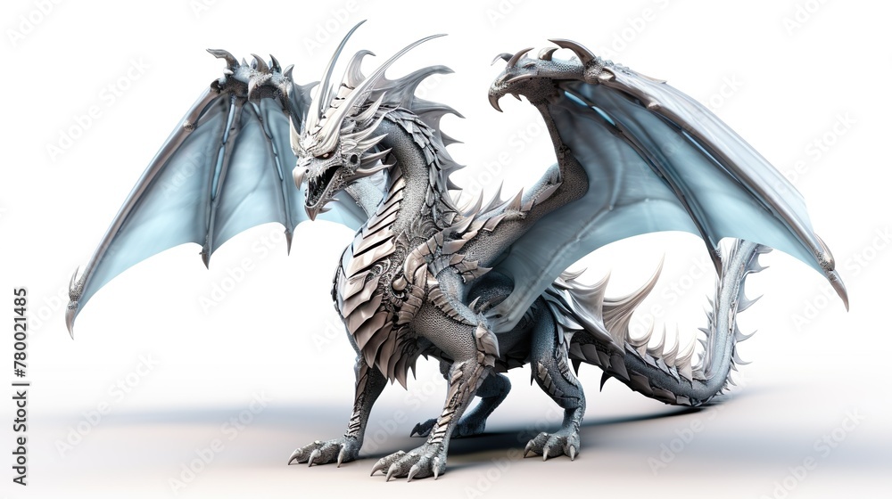 Fototapeta premium The image showcases a two-headed dragon, a symbol of fantasy and myth, with a stunning display of wingspan and intricate bodily details