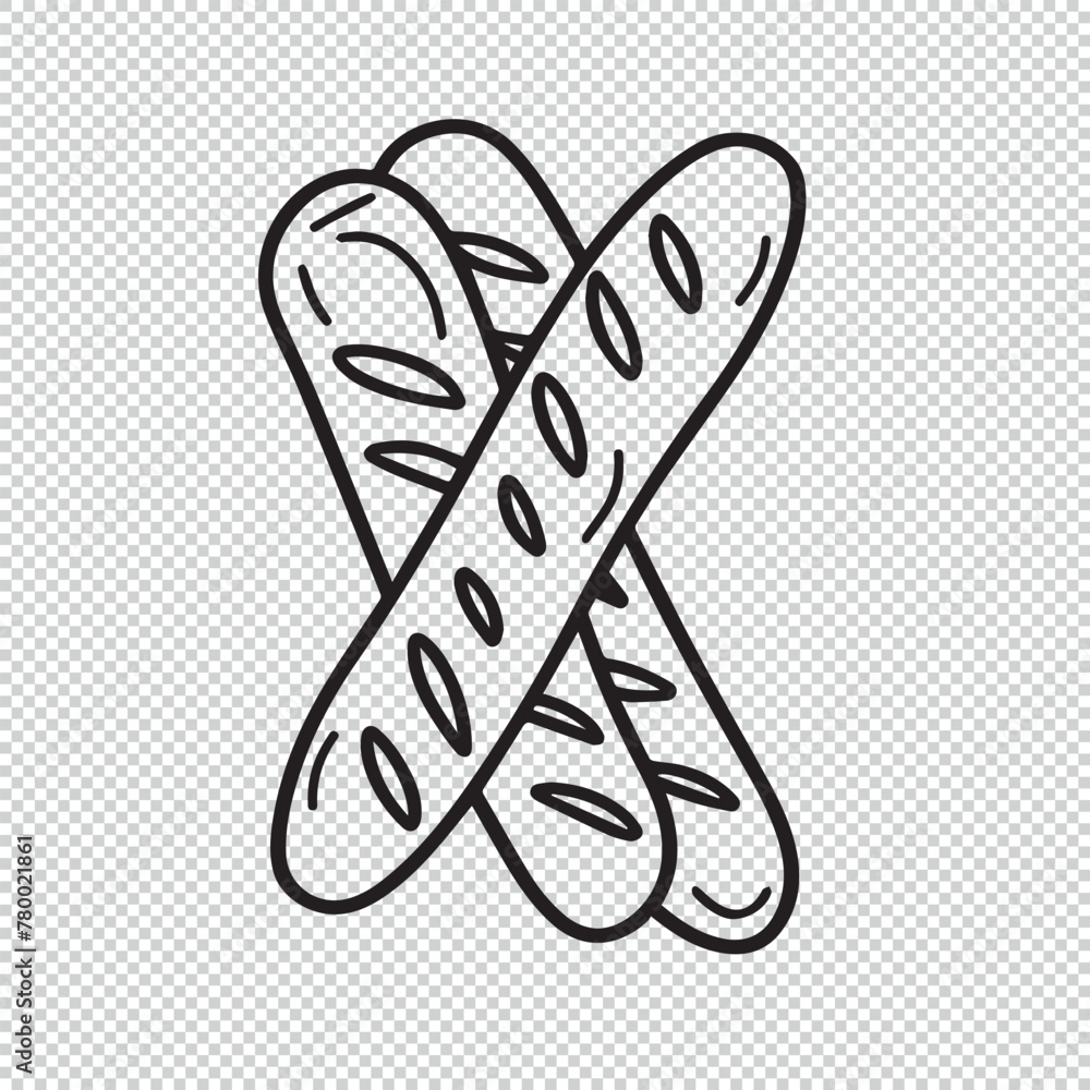 Baguette logo line art design, vector illustration on transparent background Baguette logo line art design, vector illustration on transparent background