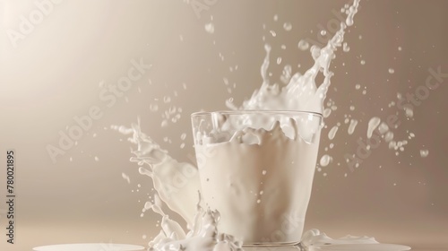 Splash of milk in a glass. High-speed photography. Food and drink concept with copy space for advertising