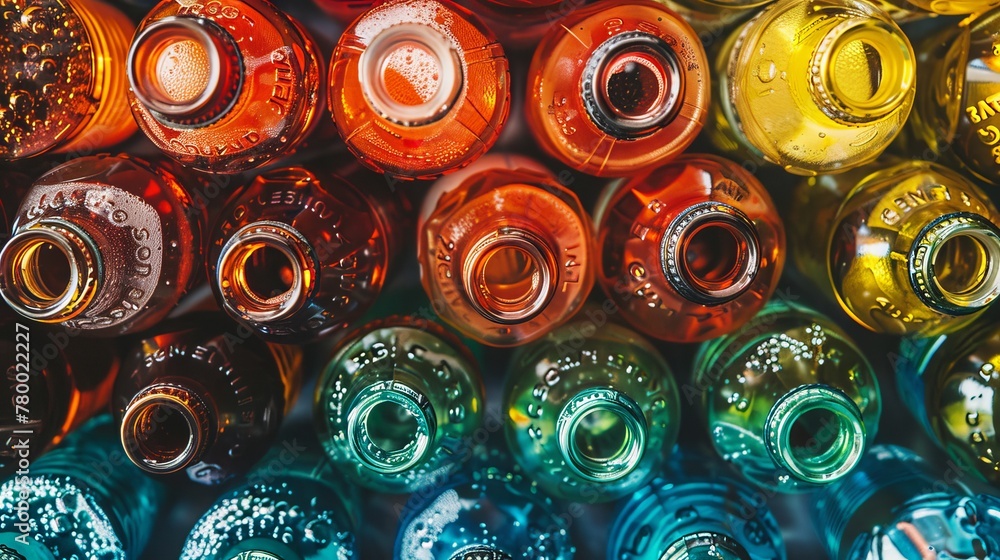 Close-up of colorful glass bottles in different shapes and sizes Close-up of colorful glass bottles in different shapes and sizes