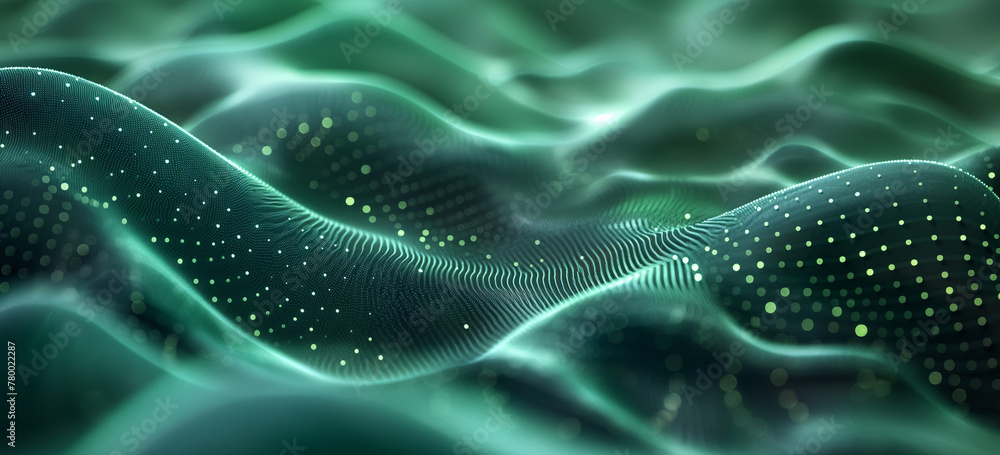 Abstract background with green waves and dots, futuristic technology concept Abstract background with green waves and dots, futuristic technology concept