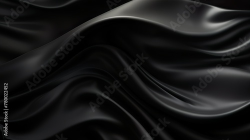 A visually captivating image of flowing black satin material with dynamic light effects that highlight its smooth texture