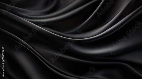 Rich black satin luxuriously draped creating smooth waves and folds, giving a feeling of comfort and elegance