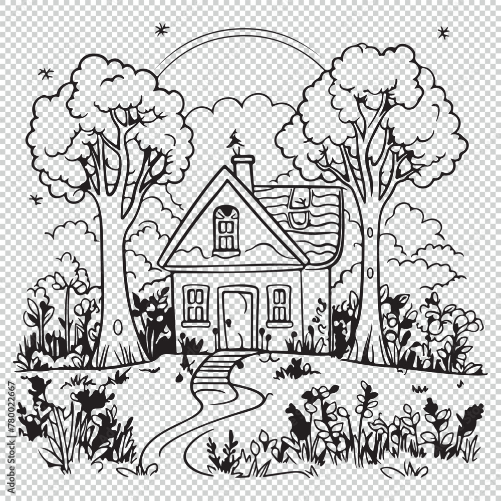 House with garden icon symbol, vector illustration on transparent background