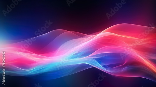 The image captures the fluid motion of vibrant, undulating waves in neon colors, emanating a soft, calming glow on a dark base