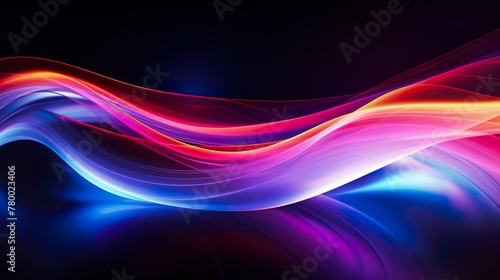 This visually striking image features an abstract wave resembling glowing ribbons in a gradient of pink to blue on a deep blue background © Damerfie