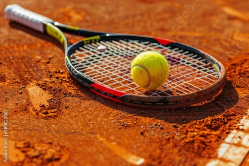 Close-up of male hand holding tennis ball and racket, professional tennis player starting set in the tennis hall. Beautiful simple AI generated image in 4K, unique. © ArtSpree