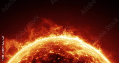3D simulation showcasing the central luminary of our solar system. The camera revolves around, exposing the emission of nebulous gases emanating from the Sun's exterior with solar eruptions. photo
