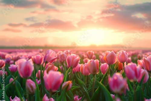 Sunrise over tulip field