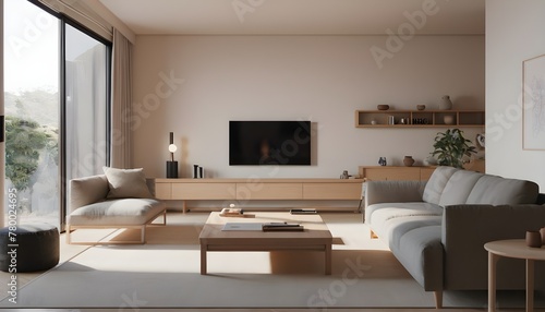 Living room,  modern living room,  3D interior Modern Minimal  Generative AI  © Worawut