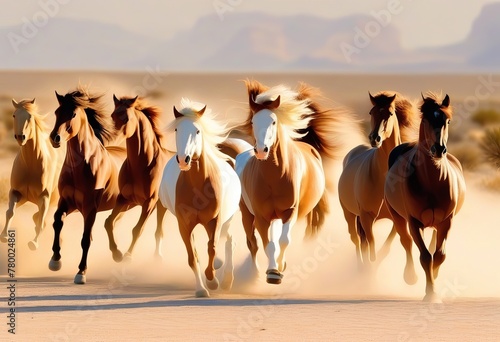 Graceful Horses Racing Across the Desert Sands