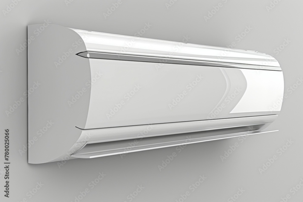 A white air conditioner is mounted on a wall. Summer heat concept A white air conditioner is mounted on a wall. Summer heat concept