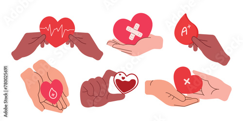 Blood donor. Hand giving red heart for blood donation concept, world blood donor day.