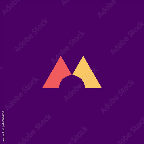 M letter initial logo with minimalist geometric style - red and yellow. © MARIXINI