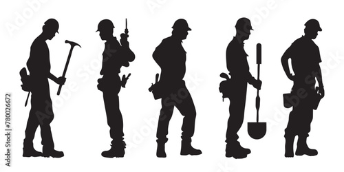 silhouette labor working on-site area with tools. Silhouette for Labor Day content. vector illustration 