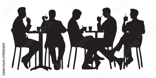 Silhouettes of people in a cafe. Team of successful people enjoy coffee in a cafe vector illustration 