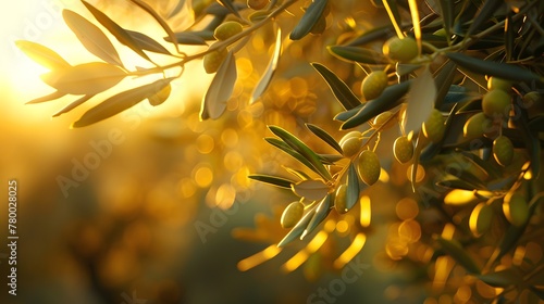 Olive Tree Close Up With Sun. Generative AI