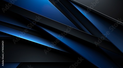 Dynamic interplay of blue geometric shapes on a pitch-black background evoking modernism and the digital age