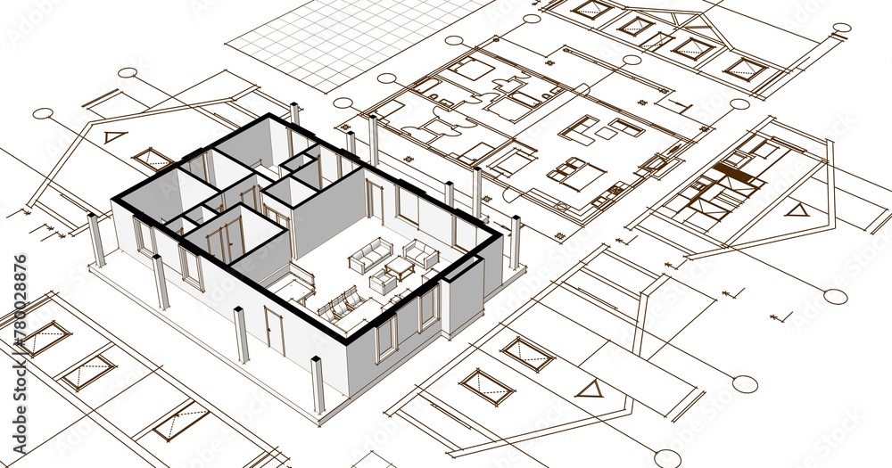 house architectural sketch 3d illustration house architectural sketch 3d illustration