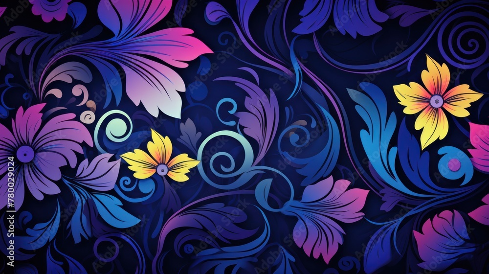 Dark background with twirling flowers: a stylish, abstract painted wallpaper. Dark background with twirling flowers: a stylish, abstract painted wallpaper.