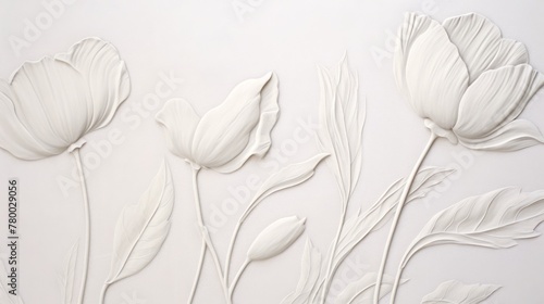 Fototapeta Naklejka Na Ścianę i Meble -  Tone-on-tone, bas relief depiction of poppies in gray